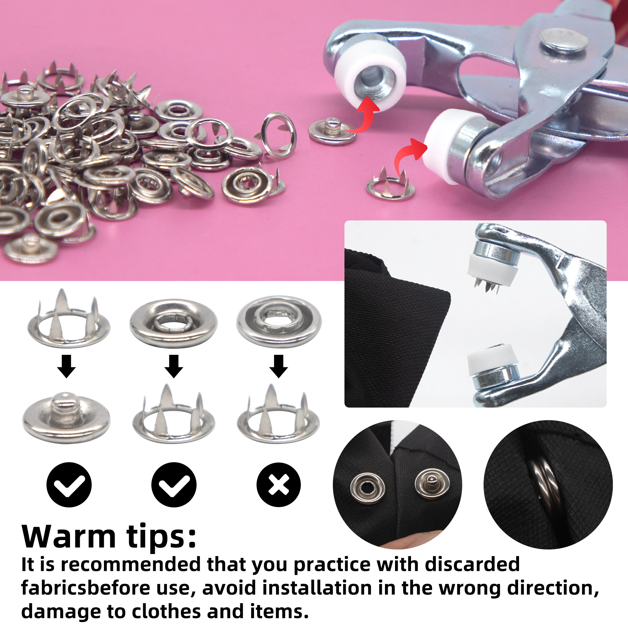 50 Sets Snap Fasteners Kit Too - Snap Fastener Set avaliação e preço