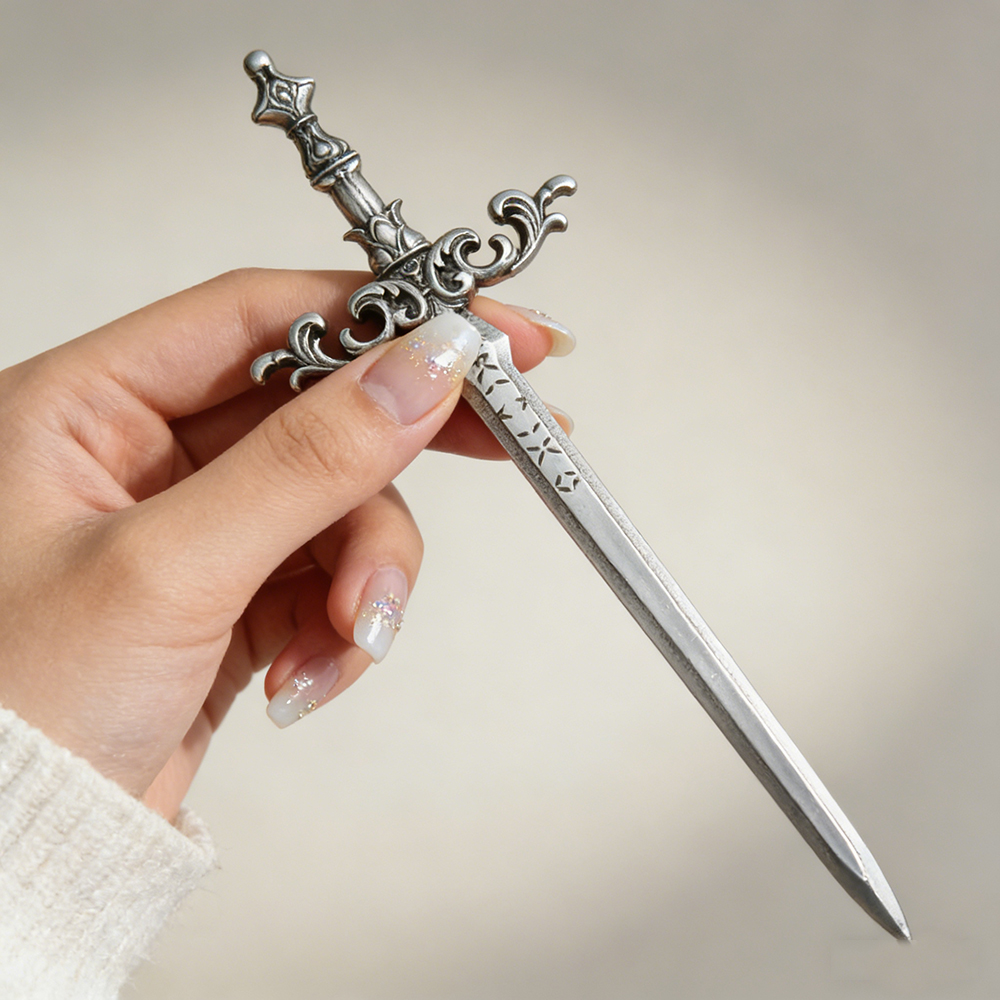 1pc Silver-Tone Sword Hair Sti - Cosplay Prop Dagger avaliação e preço