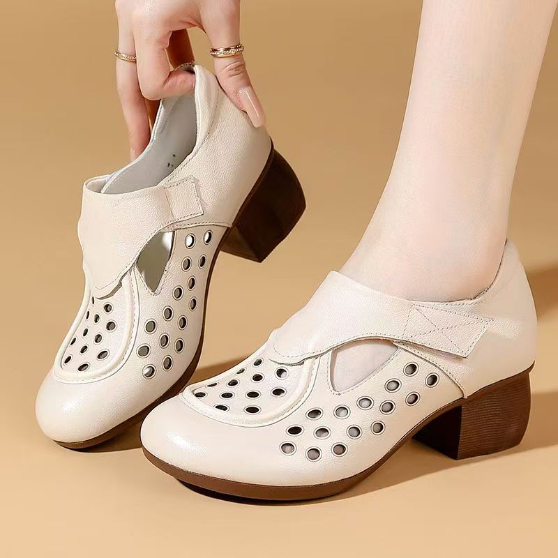 Women's Summer New Leather Hol - Velcro Hook Loop avaliação e preço